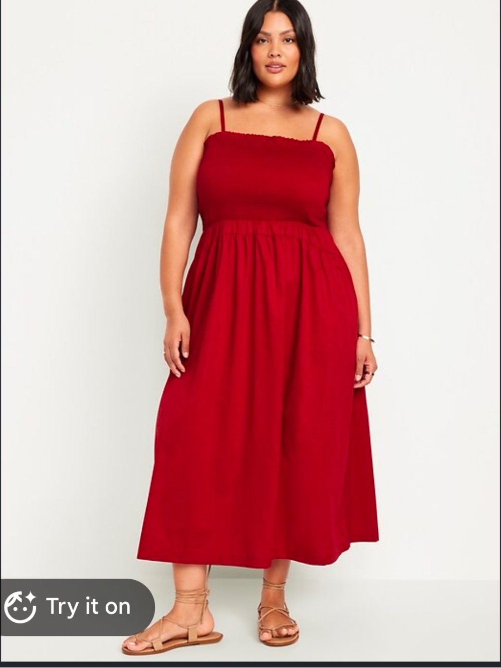 Old Navy Fit & Flare Smocked Midi Dress Beach Summer Resortwear Red Size XXL NEW